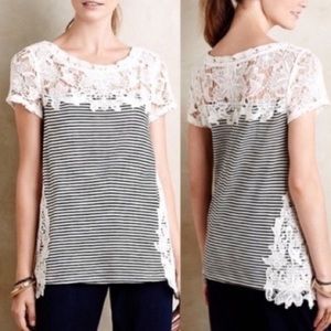 Anthropologie Meadow Rue Embroidered Stripe Blouse Sz Medium